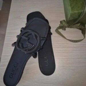 Gucci Womens Interlocking Sandals Slides Rubber
